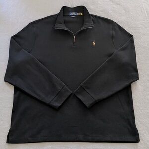 Polo Ralph Lauren Mens XXL Black Quarter 1/4 Zip Pullover Sweater 100% Cotton